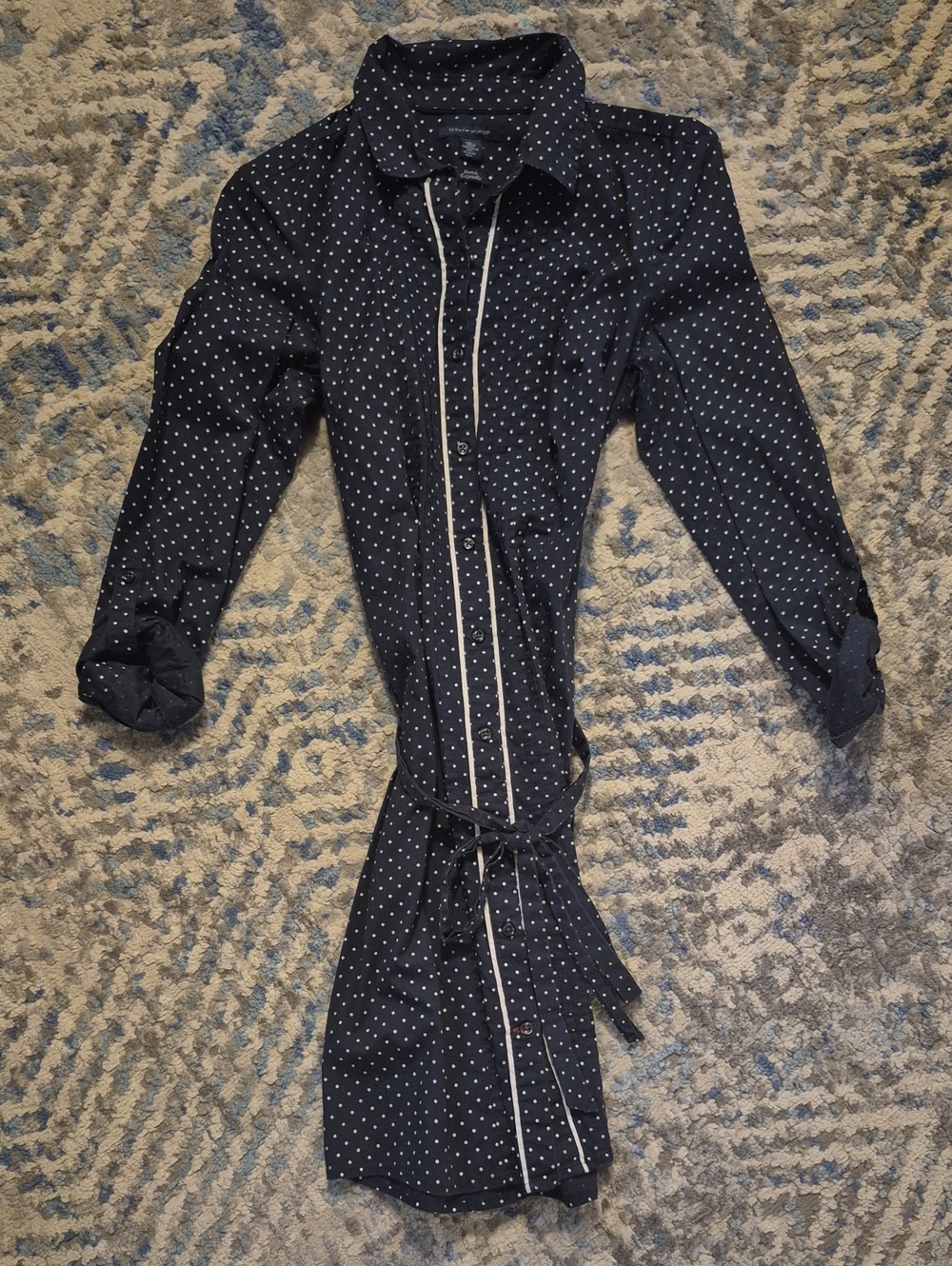 Tommy Hilfiger Navy Blue Polka Dot Button-Down Shirt Dress